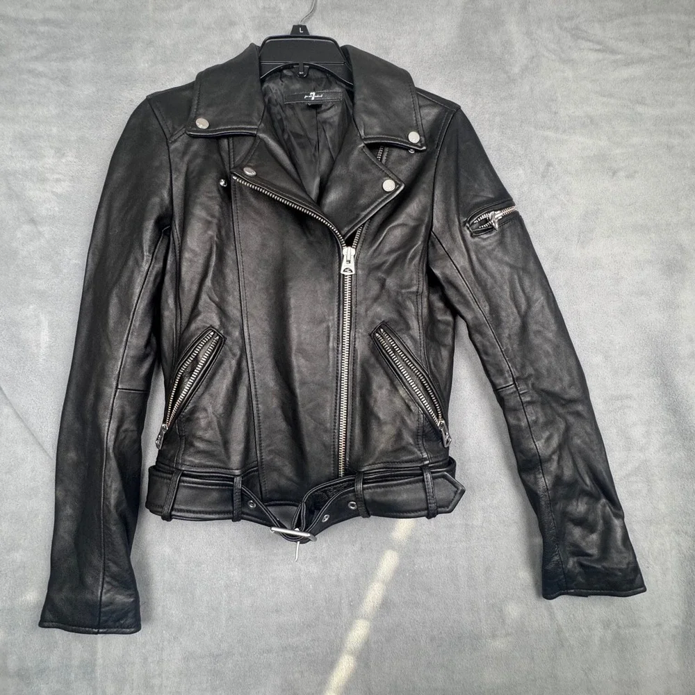 7 For‎ All Mankind Womens Black Genuine Leather Moto Biker Jacket XS L7M27287